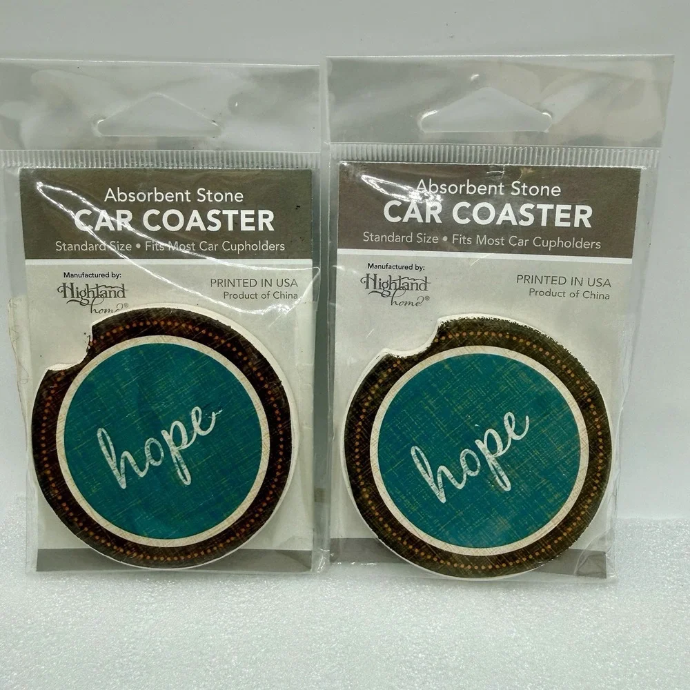 Highland‎ Home Absorbent Stone Car Coaster Hope Teal & Multicolors Lot Of 2
